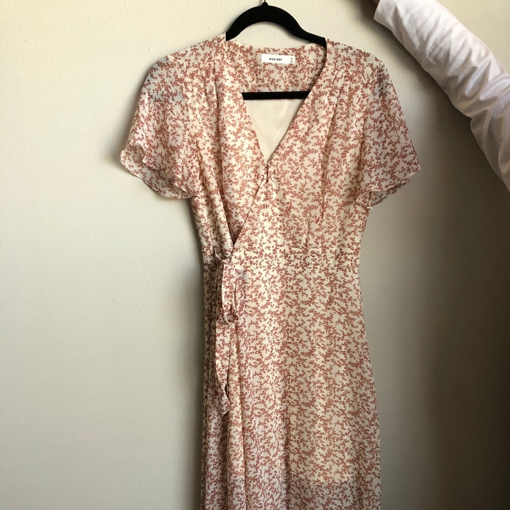 Tan/ cream colored wrap dress from Clad N Cloth